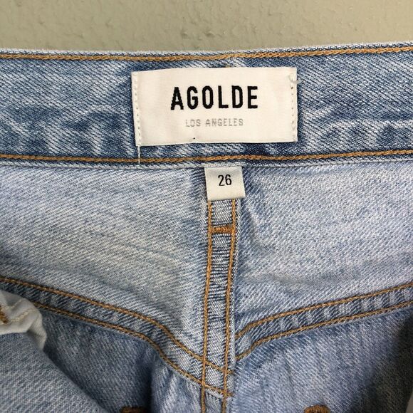 Agolde Jeans Women 26  Riley Crop High Rise Distressed Slim Button Fly Retro 90s - Picture 6 of 16